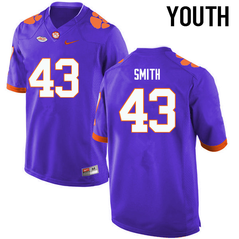 Youth Clemson Tigers #43 Chad Smith College Football Jerseys-Purple - Click Image to Close